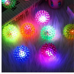 FITTO Spiky Stress Ball with Flashing Light - Soft and Squishy Sensory Toy for Stress Relief, Random Colors, Pack of 12