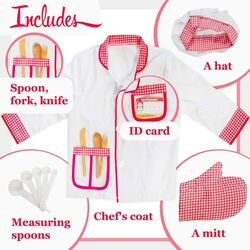 FITTO Chef Costume Dress Up Set with Hat, Apron, Oven Mitt, and Accessories