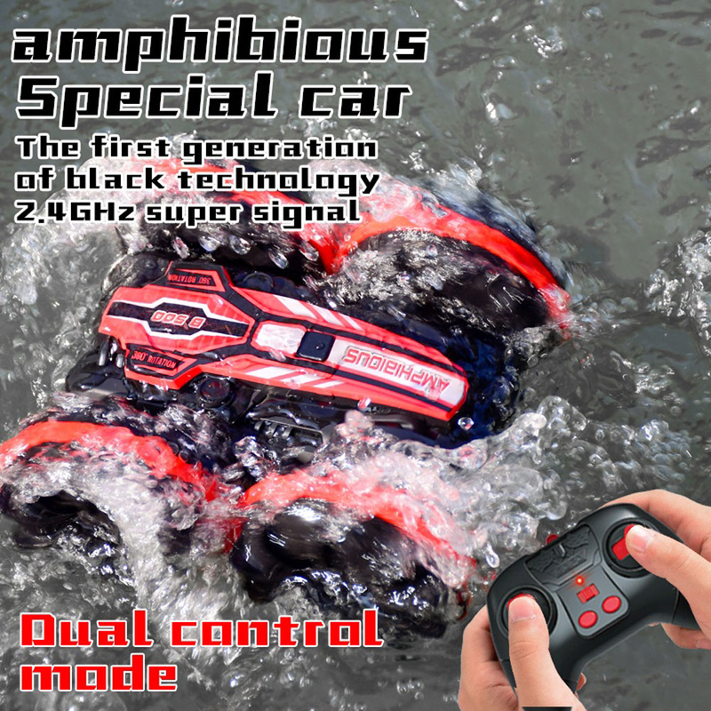 Kidwala Amphibious 2.4 GHz Remote Control Waterproof Stunt Car, Red, Ages 8+