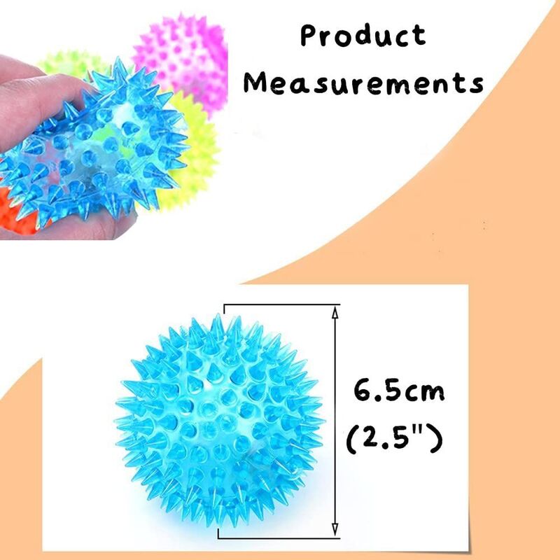 FITTO Spiky Stress Ball with Flashing Light - Soft and Squishy Sensory Toy for Stress Relief, Random Colors, Pack of 12