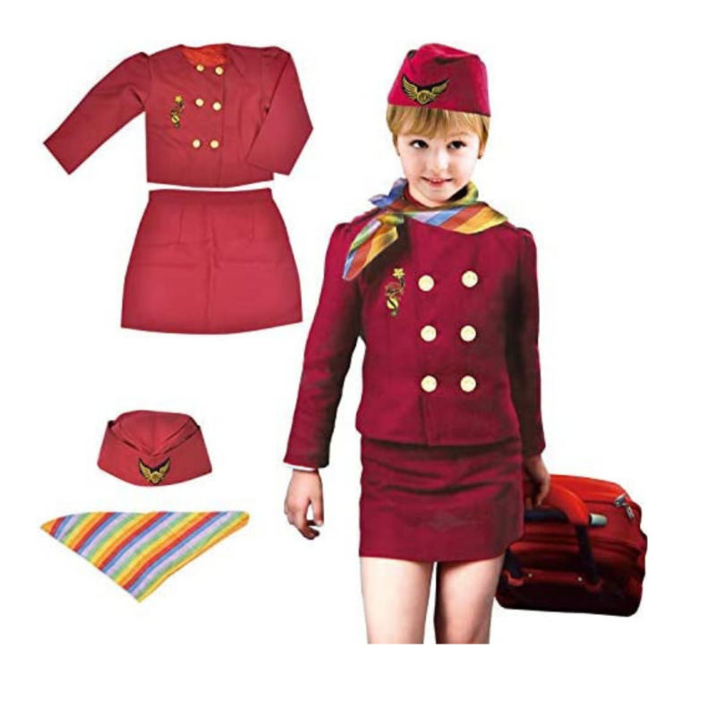 FITTO Costume Flight Attendant Dress Pretend Play Uniform for Kids