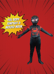 FITTO kids costume set for kids, Black Spiderman Costume for kids with pants, Mask, and accessories, Medium