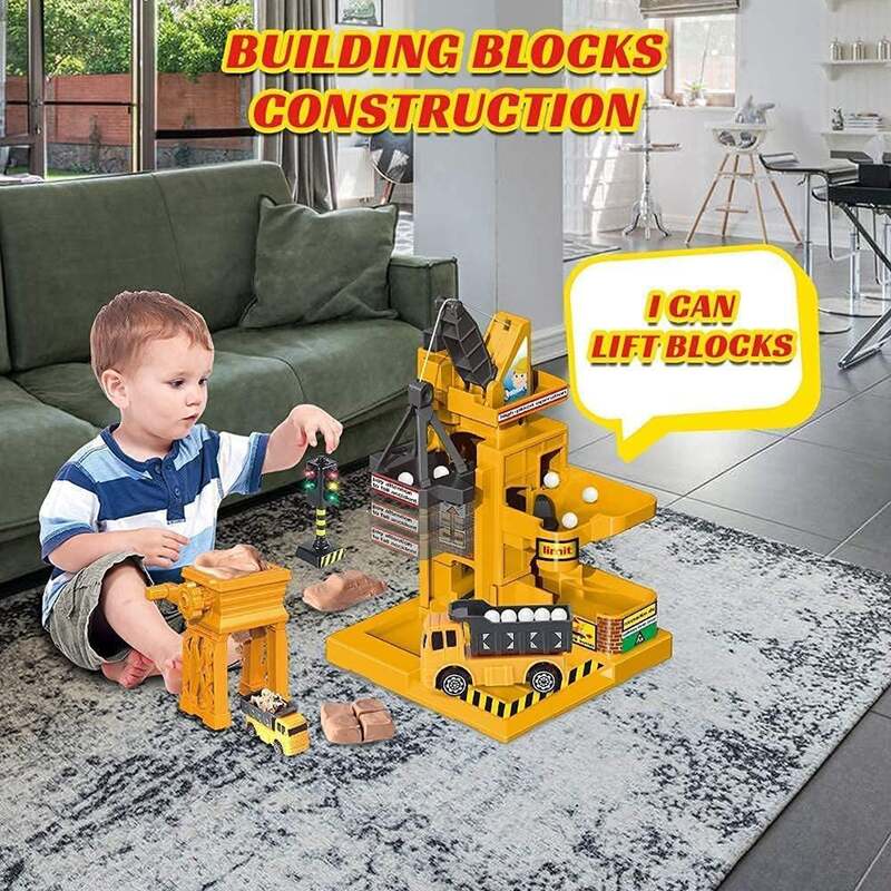 FITTO Construction yellow crane with Play-Doh & construction truck toy for boys special black traffic sign figure toy