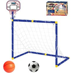 FITTO 2in1 Basketball Hoop Kids Soccer Gate Sports Outdoor Sports Game Toy with Ball