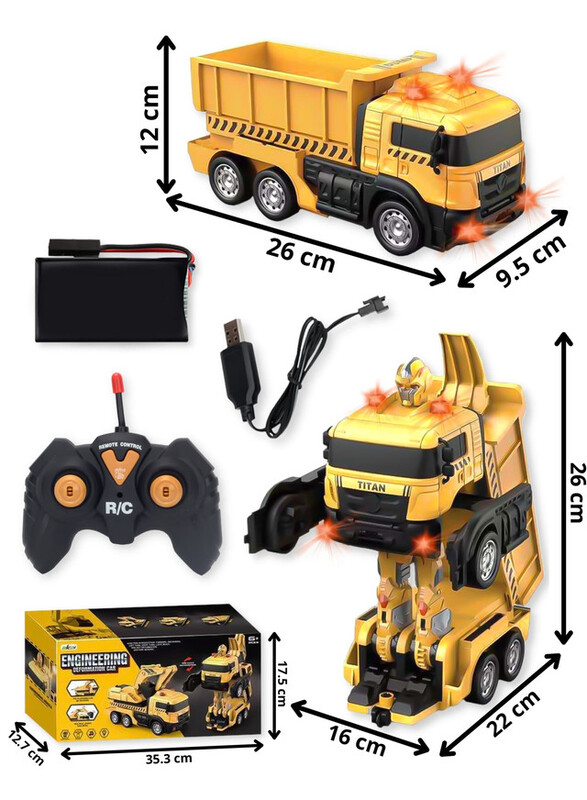 FITTO RC Construction Truck Transformer Toy, Dumpster Truck to Robot, Yellow