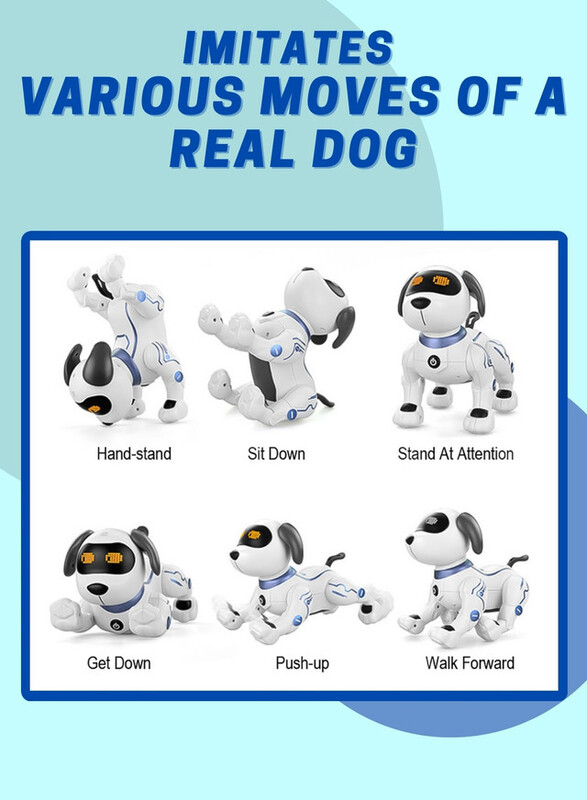 FITTO RC Robot Pet Dog Multifunctional for Kids, Programmable Voice Control Handstand Pet, Interactive Smart Robot Dogs, White