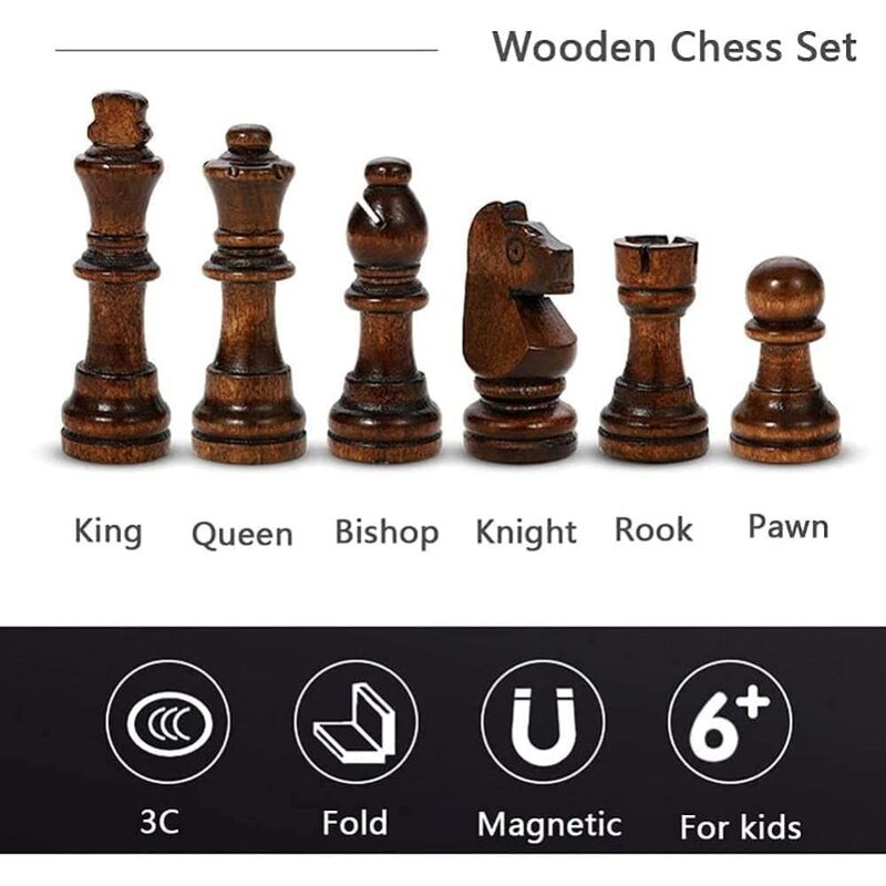 FITTO Magnetic Wooden Chess Set - Folding Board for Easy Storage and Transport