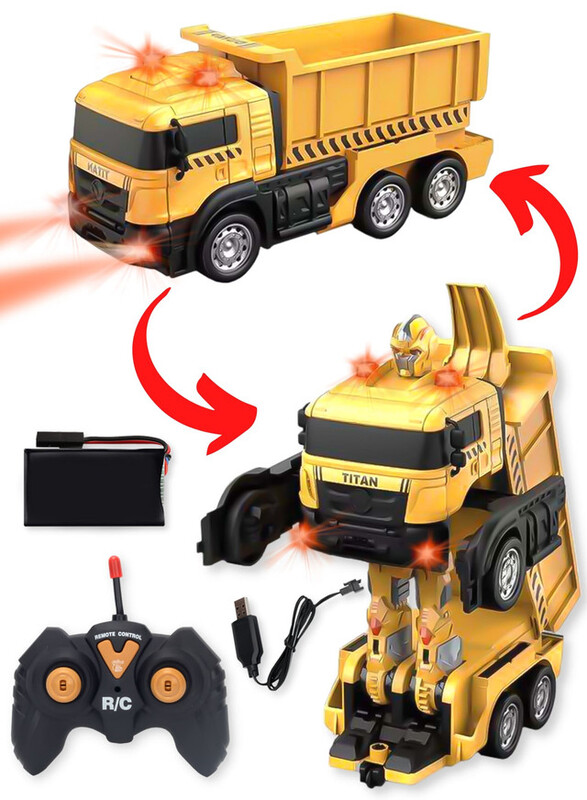 FITTO RC Construction Truck Transformer Toy, Dumpster Truck to Robot, Yellow