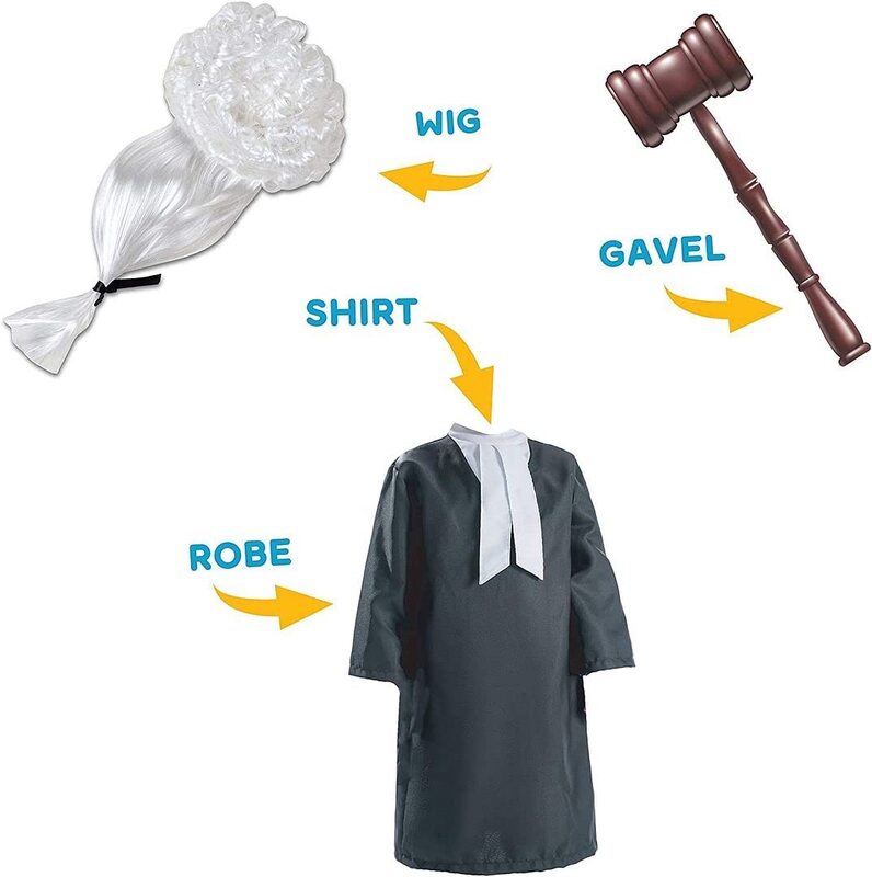 FITTO Lawyer Costume for Kids with Gavel, Wig and Glove, Perfect for Dress up Play and Halloween