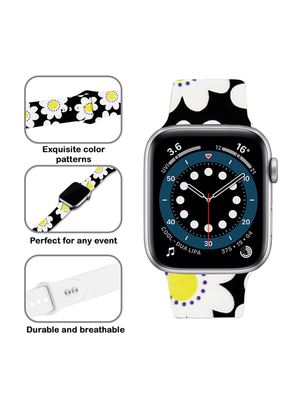 Kidwala Silicone Flower Pattern Watch Band for Apple Watch 42mm/44mm, Yellow/White/Black