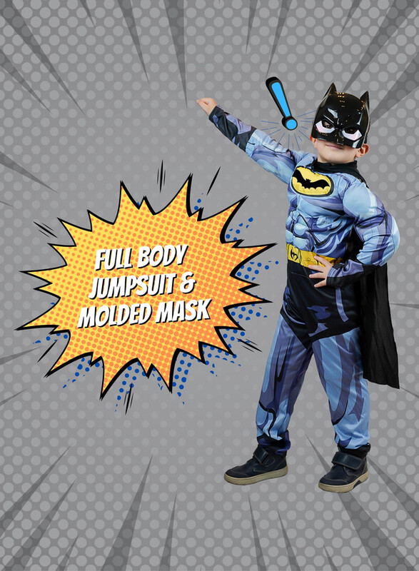 FITTO kids costume set for kids, Batman Gray Costume for kids with pants, Mask, and accessories, Large