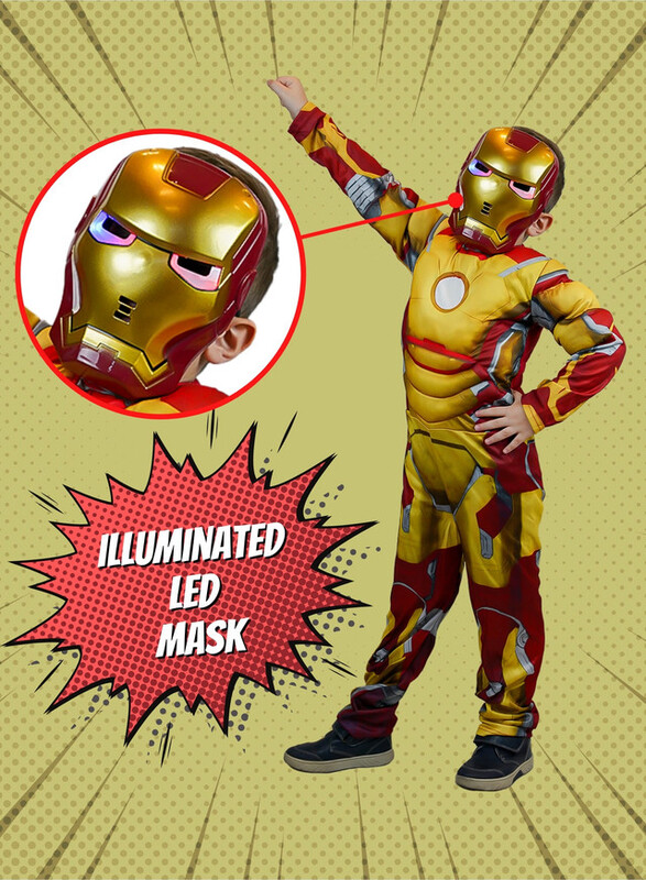 FITTO kids costume set for kids, Ironman Costume for kids with pants, Mask, and accessories, Large