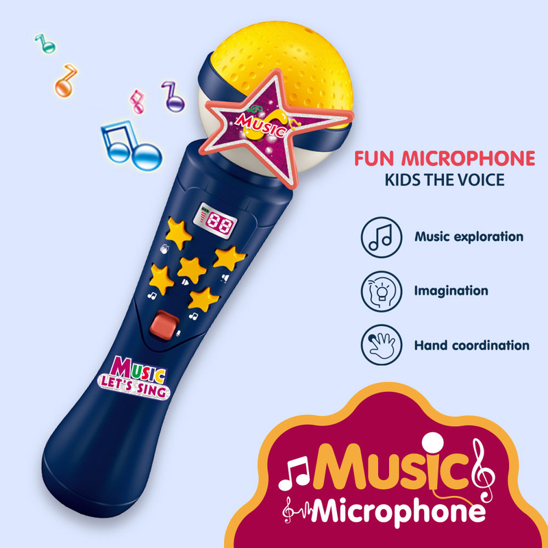 Kidwala Karaoke Microphone with Built in Music and Flashing Light, Blue, Ages 3+