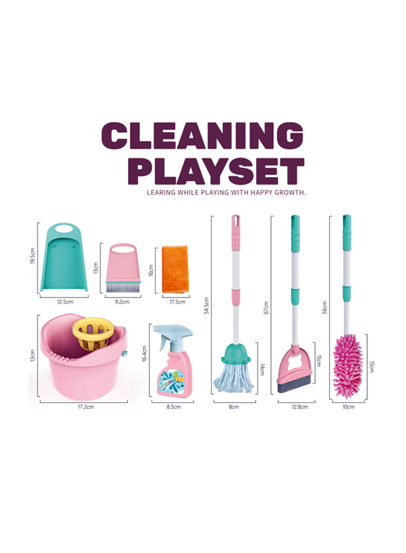Kidwala Housekeeping Cleaning Set, 12 Pieces, Pink, Ages 6+