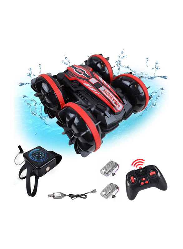 Kidwala Amphibious 2.4 GHz Remote Control Waterproof Stunt Car, Red, Ages 8+