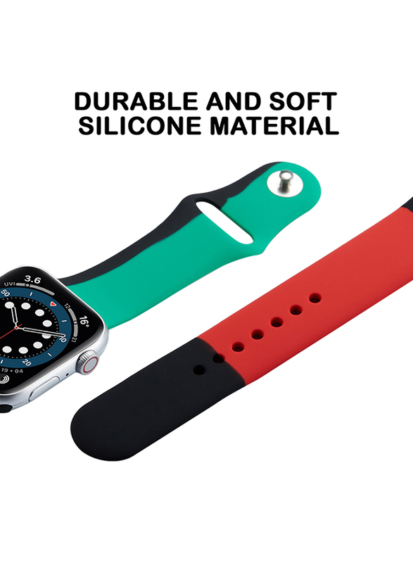 Kidwala Silicone Beautiful Contrast Colored Sports Watch Band for Apple Watch 38mm/40mm, Green/Black/Red