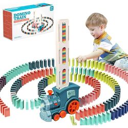 FITTO Electric Domino Train Car Set with Sound and Light Effects for Creative Play