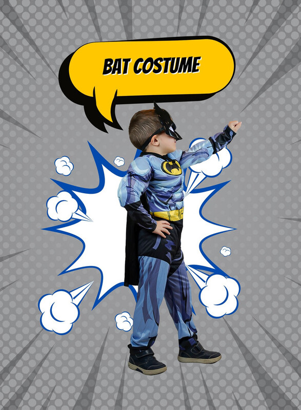 FITTO kids costume set for kids, Batman Gray Costume for kids with pants, Mask, and accessories, Large