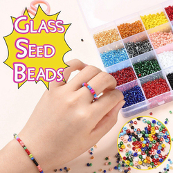 FITTO Multicolored Charm Glass Bead Set for DIY Jewelry Making with Czech Seed Beads, Random Colors