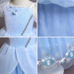 FITTO Cinderella Costume for Girls Princess Dress Up Set with Blue Dress and Headband, size 130