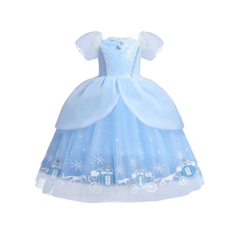 FITTO Cinderella Costume for Girls Princess Dress Up Set with Blue Dress and Headband