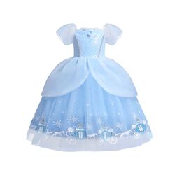 FITTO Cinderella Costume for Girls Princess Dress Up Set with Blue Dress and Headband