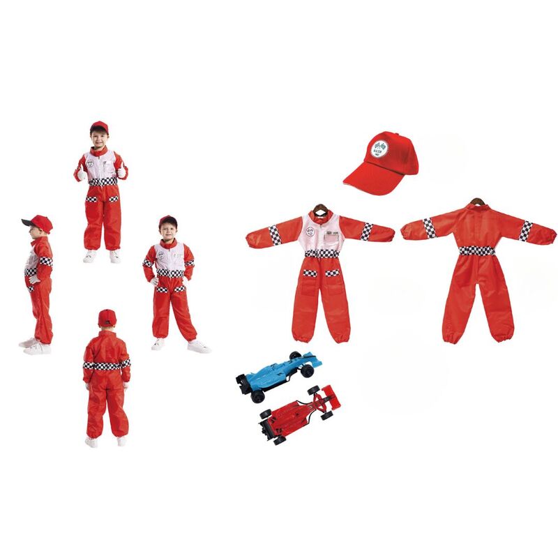 FITTO Kids Halloween Racer Cosplay Red Race Car Driver Uniform Costume Set