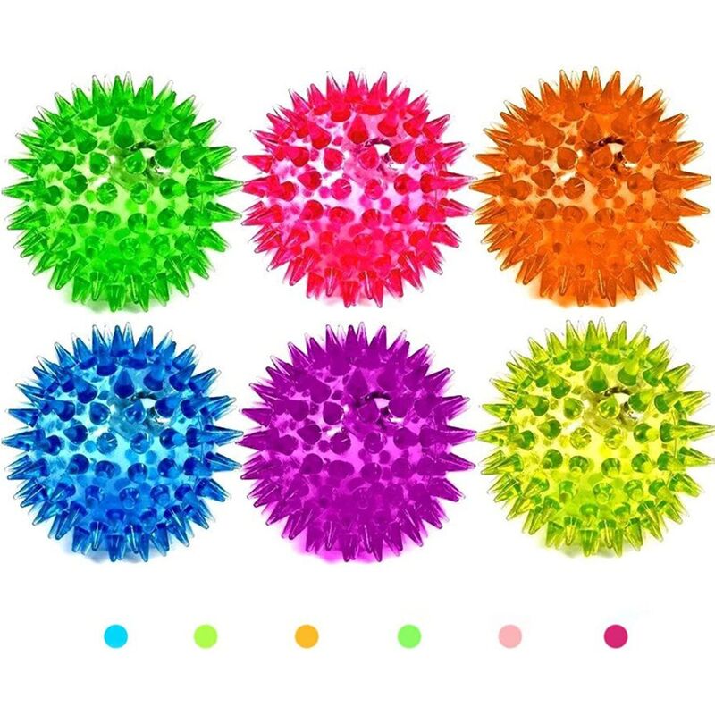 FITTO Spiky Stress Ball with Flashing Light - Soft and Squishy Sensory Toy for Stress Relief, Random Colors, Pack of 12