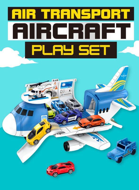 FITTO Toy Airplane Playset With Air Transport Set for Cars, Blue