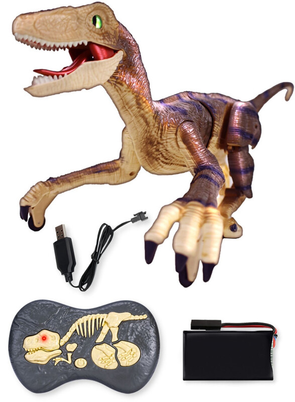 FITTO Remote Control Velociraptor Dinosaur Toy with Realistic Remote Control, Lights, and Sounds, Yellow