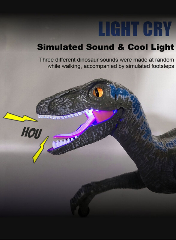 FITTO Remote Control Velociraptor Dinosaur Toy with Realistic Remote Control, Lights, and Sounds, Grey