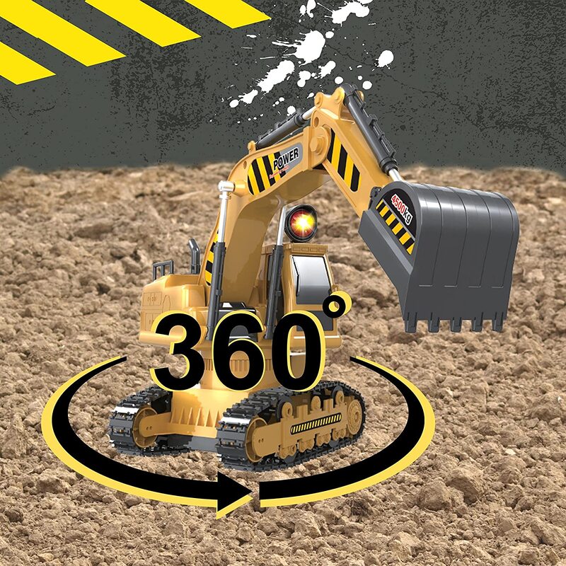 FITTO Remote Control Excavator Toy Truck RC - Realistic Construction Vehicle for Kids, Yellow