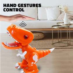 FITTO Remote Control Dinosaur Toys, Electronic Dinosaur for Kids, with Gesture Sensors, Glowing Eyes, Walking, Turning, With Sound Affects, Robot Dinosaur for Boys and Girls (Orange)