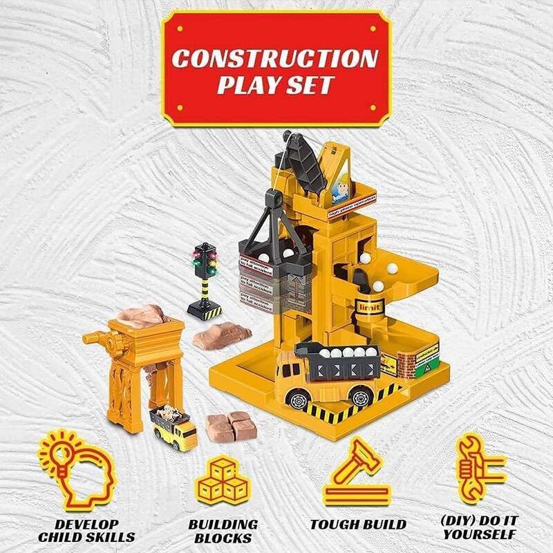 FITTO Construction yellow crane with Play-Doh & construction truck toy for boys special black traffic sign figure toy