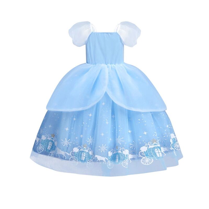 FITTO Cinderella Costume for Girls Princess Dress Up Set with Blue Dress and Headband, size 130