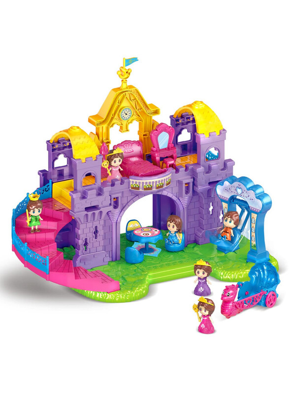FITTO Princess Castle Dollhouse, 2 Storey Castle House with 4 Small Rooms, 2 Dolls, Furniture, and 1 Horse Carriage