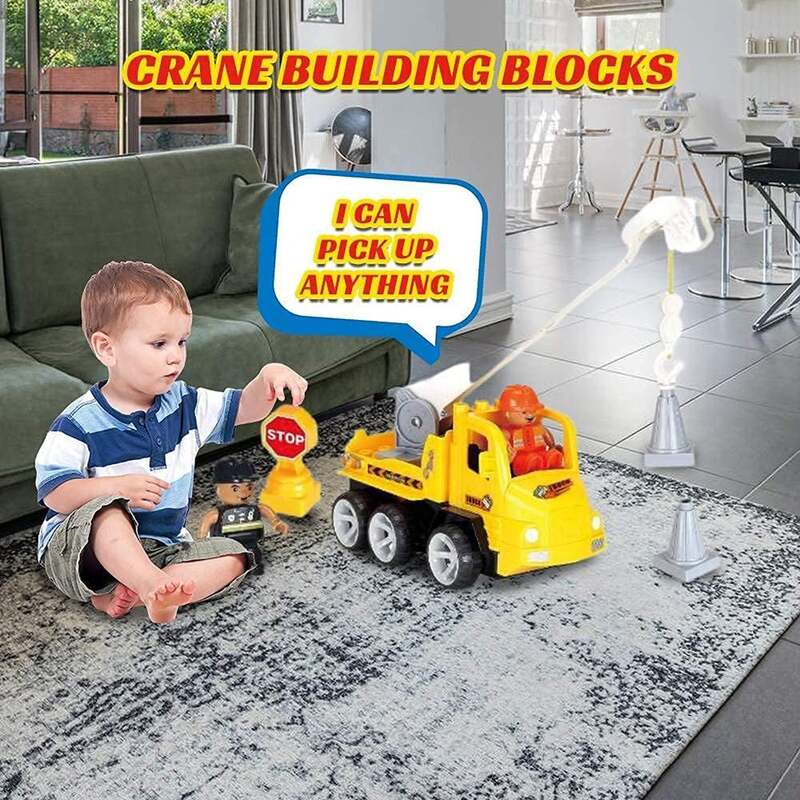 FITTO Building toys for boys building blocks construction crane with two construction workers and two cones STEM toys for 3 Year Old (18 pcs)