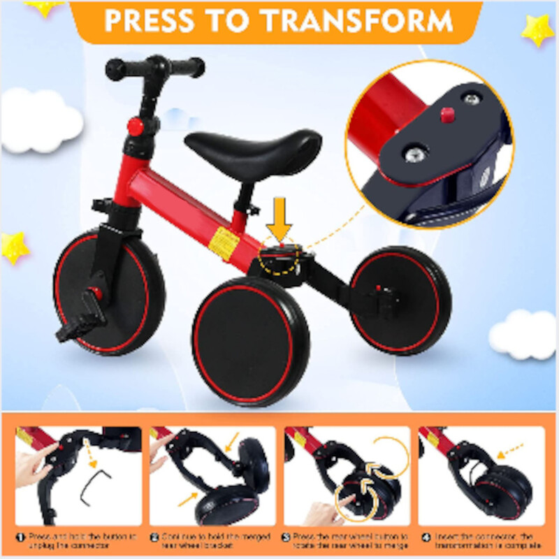 FITTO Adjustable Tricycles for Toddlers with Push Handle and Comfortable Seat