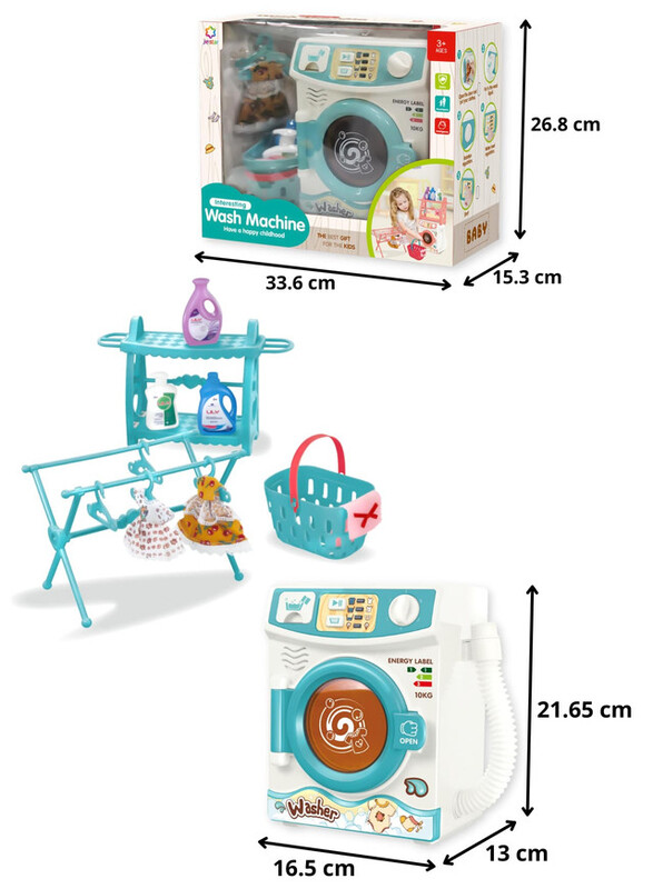 FITTO Washing Machine Playset for Kids, Realistic Pretend Play Appliance with Clothes, Basket, and Hanging Rack, Blue