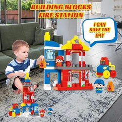 FITTO Building toys for boys building blocks fire station with two firefighters and fire truck STEM toys for 3 Year Old (67 pcs)