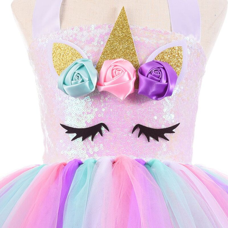 FITTO Unicorn Girl Dress Cosplay Dress Set - Complete Princess Dress Set with Unicorn Horn and Ears