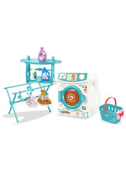 FITTO Washing Machine Playset for Kids, Realistic Pretend Play Appliance with Clothes, Basket, and Hanging Rack, Blue