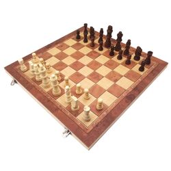 FITTO High Quality 3in1 Wooden Classic Chess Set, Checkers and Backgammon - Handcrafted Design for All Ages, 39CM