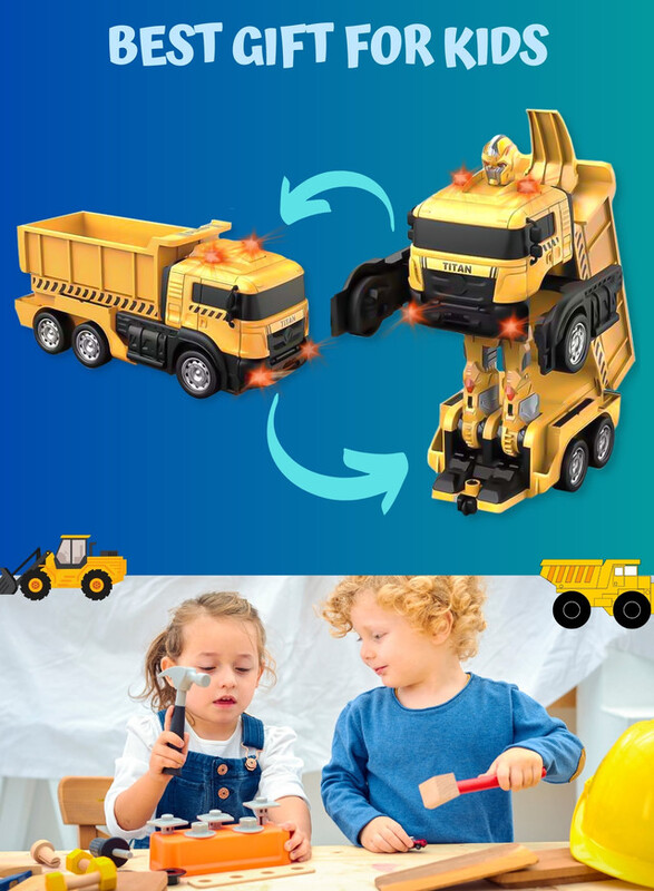 FITTO RC Construction Truck Transformer Toy, Dumpster Truck to Robot, Yellow