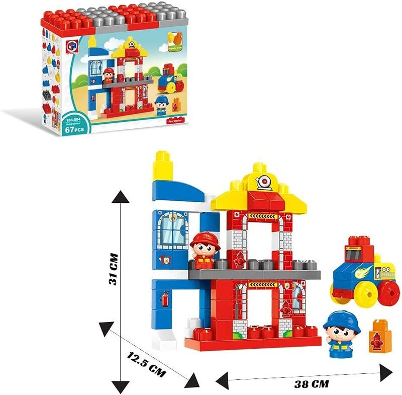 FITTO Building toys for boys building blocks fire station with two firefighters and fire truck STEM toys for 3 Year Old (67 pcs)