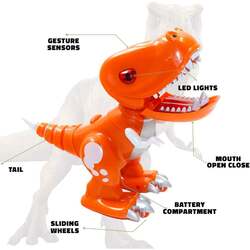 FITTO Remote Control Dinosaur Toys, Electronic Dinosaur for Kids, with Gesture Sensors, Glowing Eyes, Walking, Turning, With Sound Affects, Robot Dinosaur for Boys and Girls (Orange)