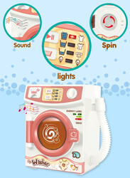 FITTO Washing Machine Playset for Kids, Realistic Pretend Play Appliance with Clothes, Basket, and Hanging Rack, Pink