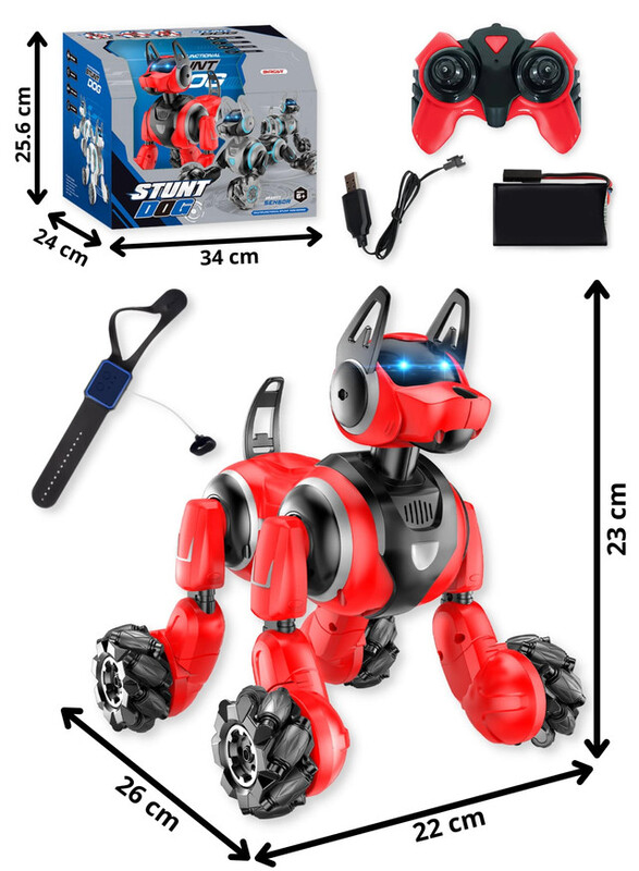 FITTO RC Gesture Robot Pet Dog Multifunctional for Kids, Gesture Controlled 360° Rotation With Side Move Mode, Red