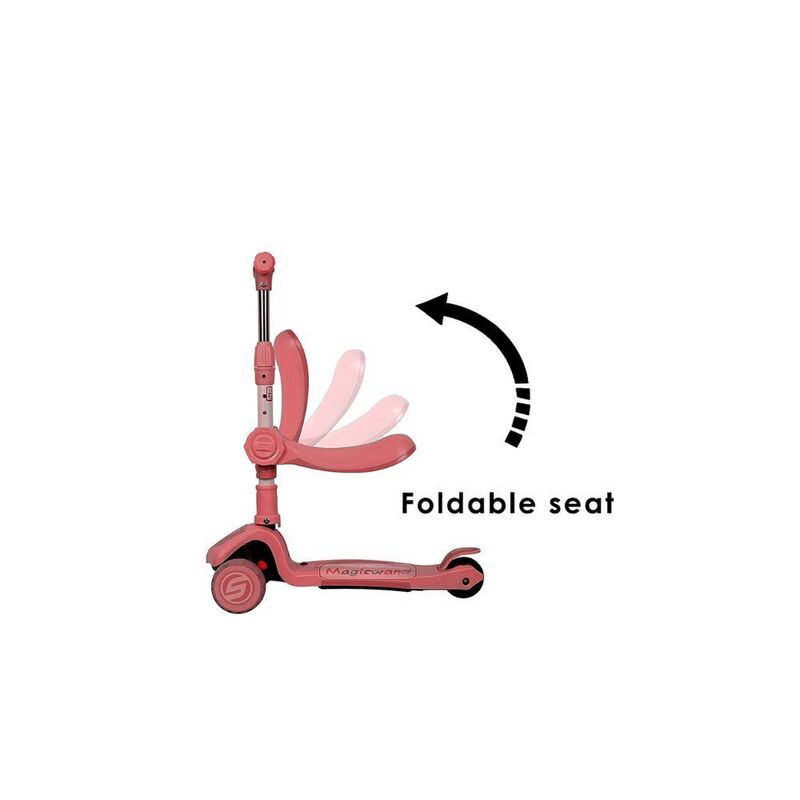 FITTO Outdoor Scooter Versatile Sit and Stand Scooter with Height Adjustable Feature for Kids, Pink and White, 75CM