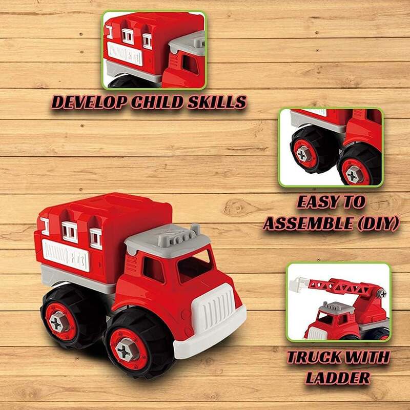 FITTO Take Apart Toys Fire Truck Set for Boys with Screwdriver, Equipment Truck, and Firefighter Helmet Complete Play Kit STEM toys for 3 Year Old